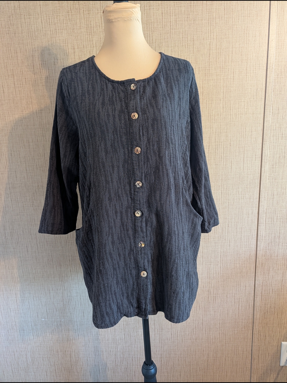 Soft Surroundings Navy Textured Button-Down Tunic